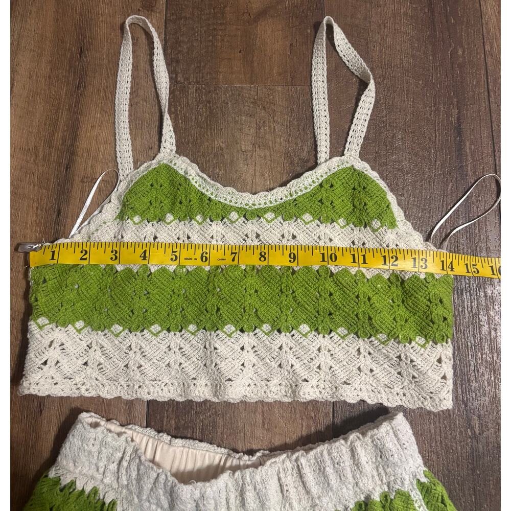 Rebellion Again women’s Crochet Knit Cropped Tank And Shorts Outfit green (XS) - Picture 6 of 9